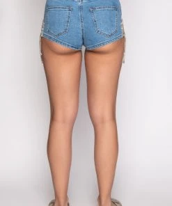 FLORENCE RHINESTONE CUT OUT DENIM SHORT -akira shop florence rhinestone cut out denim short medium blue denim 6 6