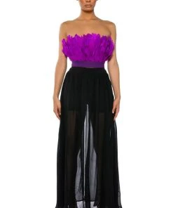 FLY AWAY FEATHER TUBE TOP -akira shop fly away feather tube top dark purple 3 3