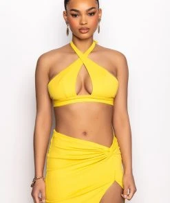 FLY GAL CUTOUT HALTER CROP TOP 11 FLY GAL CUTOUT HALTER CROP TOP -akira shop fly gal cutout halter crop top yellow 3 3