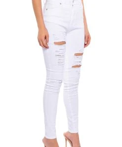 FOLLOW MY LEAD DESTROYED HIGH RISE SKINNY JEANS -akira shop follow my lead destroyed high rise skinny jeans white 2 2