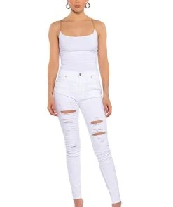 FOLLOW MY LEAD DESTROYED HIGH RISE SKINNY JEANS -akira shop follow my lead destroyed high rise skinny jeans white 3 3