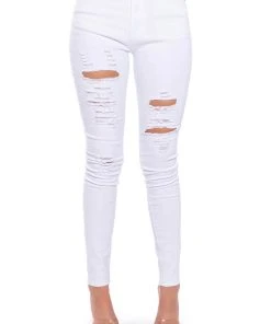 FOLLOW MY LEAD DESTROYED HIGH RISE SKINNY JEANS -akira shop follow my lead destroyed high rise skinny jeans white 5 5