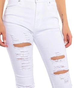 FOLLOW MY LEAD DESTROYED HIGH RISE SKINNY JEANS -akira shop follow my lead destroyed high rise skinny jeans white 8 8