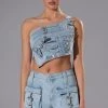 FOR REAL BUCKLE DETAIL DENIM CROP TOP