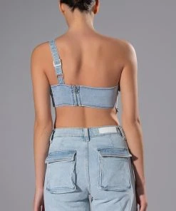 FOR REAL BUCKLE DETAIL DENIM CROP TOP -akira shop for real buckle detail denim crop top light blue 8 8