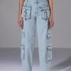 FOR REAL BUCKLE DETAIL RELAXED FIT JEANS -akira shop for real buckle detail relaxed fit jeans light blue 1 1