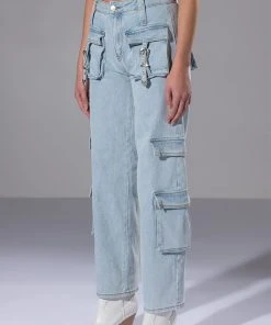 FOR REAL BUCKLE DETAIL RELAXED FIT JEANS 11 FOR REAL BUCKLE DETAIL RELAXED FIT JEANS -akira shop for real buckle detail relaxed fit jeans light blue 2 2