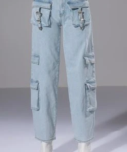 FOR REAL BUCKLE DETAIL RELAXED FIT JEANS 12 FOR REAL BUCKLE DETAIL RELAXED FIT JEANS -akira shop for real buckle detail relaxed fit jeans light blue 5 5