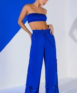 FRENCHY WIDE LEG CARGO PANT -akira shop frenchy wide leg cargo pant royal blue 3 3