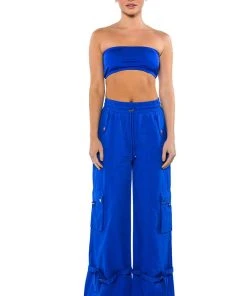 FRENCHY WIDE LEG CARGO PANT -akira shop frenchy wide leg cargo pant royal blue 6 6