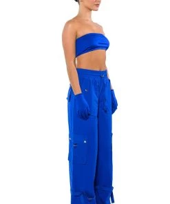 FRENCHY WIDE LEG CARGO PANT -akira shop frenchy wide leg cargo pant royal blue 7 7