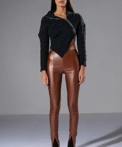 FULL OF SECRETS SPLIT FRONT TROUSER -akira shop full of secrets split front trouser brown 3 3