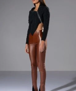 FULL OF SECRETS SPLIT FRONT TROUSER -akira shop full of secrets split front trouser brown 4 4