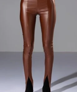 FULL OF SECRETS SPLIT FRONT TROUSER -akira shop full of secrets split front trouser brown 5 5