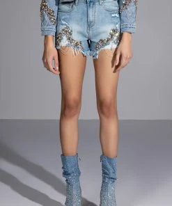 GLAMOROUS LIFE RHINESTONE JEAN SHORTS