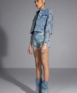GLAMOROUS LIFE RHINESTONE JEAN SHORTS 11 GLAMOROUS LIFE RHINESTONE JEAN SHORTS -akira shop glamorous life rhinestone jean shorts medium blue denim 3 3