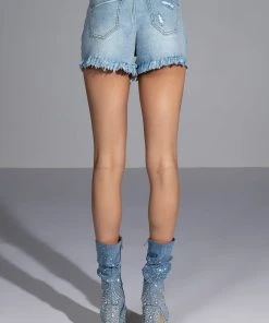 GLAMOROUS LIFE RHINESTONE JEAN SHORTS 14 GLAMOROUS LIFE RHINESTONE JEAN SHORTS -akira shop glamorous life rhinestone jean shorts medium blue denim 6 6