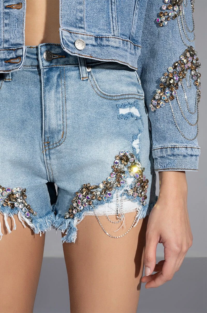 GLAMOROUS LIFE RHINESTONE JEAN SHORTS 9 GLAMOROUS LIFE RHINESTONE JEAN SHORTS - Image 7
