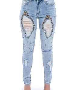 GLAMOUR RHINESTONE SKINNY JEANS -akira shop glamour rhinestone skinny jeans light blue denim 5 5 c1