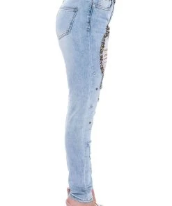 GLAMOUR RHINESTONE SKINNY JEANS -akira shop glamour rhinestone skinny jeans light blue denim 6 6 c1