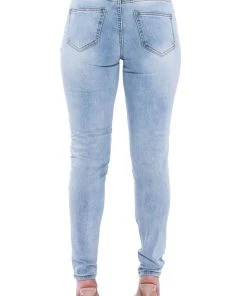 GLAMOUR RHINESTONE SKINNY JEANS -akira shop glamour rhinestone skinny jeans light blue denim 7 7 c1