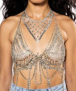 GODDESS RHINESTONE TOP -akira shop goddess rhinestone top silver 3 3
