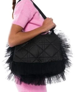 GOING PLACES TULLE DETAIL NYLON PURSE -akira shop going places tulle detail nylon purse black 1 1 c1