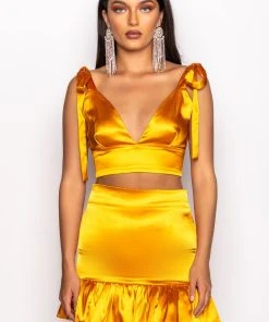 GOLDEN HOUR TIE SLEEVE CROP TOP 13 GOLDEN HOUR TIE SLEEVE CROP TOP -akira shop golden hour tie sleeve crop top yellow 4 4