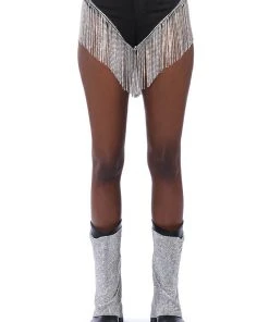 GONNA LOVE ME WATERFALL RHINESTONE DENIM SHORT -akira shop gonna love me waterfall rhinestone denim short black 10 10 c1