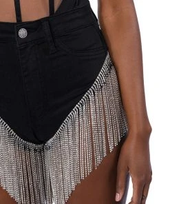 GONNA LOVE ME WATERFALL RHINESTONE DENIM SHORT -akira shop gonna love me waterfall rhinestone denim short black 13 13 c1