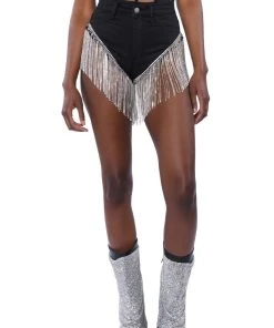 GONNA LOVE ME WATERFALL RHINESTONE DENIM SHORT -akira shop gonna love me waterfall rhinestone denim short black 2 2 c1 c1 c1