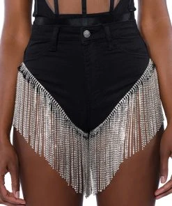 GONNA LOVE ME WATERFALL RHINESTONE DENIM SHORT -akira shop gonna love me waterfall rhinestone denim short black 4 4 c1 c1 c1