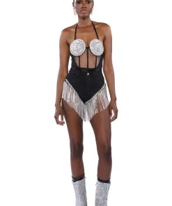 GONNA LOVE ME WATERFALL RHINESTONE DENIM SHORT -akira shop gonna love me waterfall rhinestone denim short black 6 6 c1 c1 c1