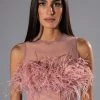 HAPPILY EVER AFTER SLEEVELESS FEATHER TOP IN BLUSH -akira shop happily ever after sleeveless feather top in blush blush 1 1 c1