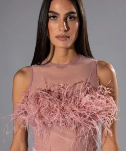 HAPPILY EVER AFTER SLEEVELESS FEATHER TOP IN BLUSH