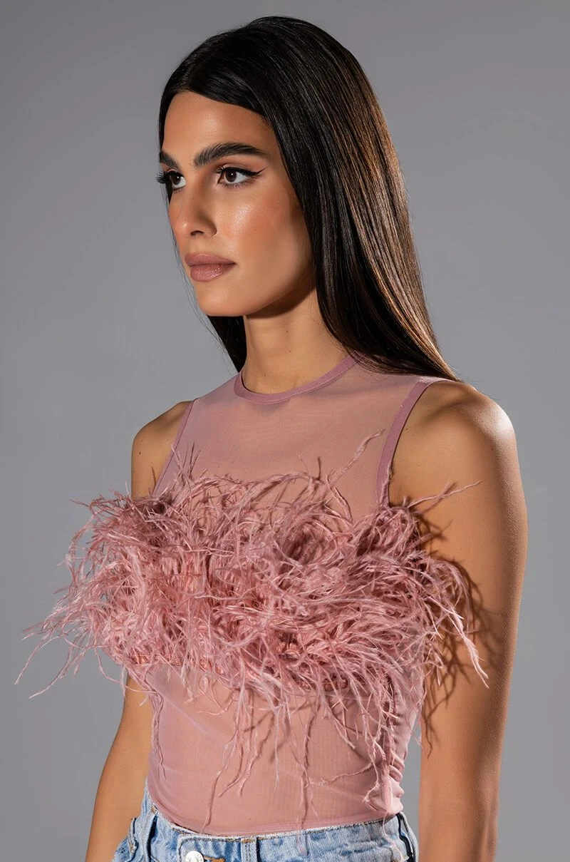 HAPPILY EVER AFTER SLEEVELESS FEATHER TOP IN BLUSH 4 HAPPILY EVER AFTER SLEEVELESS FEATHER TOP IN BLUSH - Image 2
