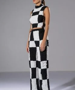 HAPPY SOUL WIDE LEG TEXTURED PANT 13 HAPPY SOUL WIDE LEG TEXTURED PANT -akira shop happy soul wide leg textured pant black white 4 4