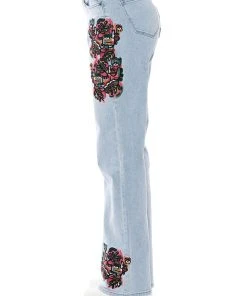HIDDEN FACES EMBROIDERY DETAILED STRAIGHT LEG JEANS -akira shop hidden faces embroidery detailed straight leg jeans light blue denim 8 8
