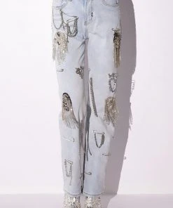 HOUDINI EMBELLISHED WIDE LEG JEAN -akira shop houdini embellished wide leg jean light blue 10 10