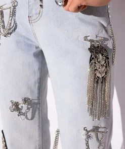 HOUDINI EMBELLISHED WIDE LEG JEAN -akira shop houdini embellished wide leg jean light blue 14 14