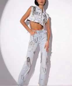 HOUDINI EMBELLISHED WIDE LEG JEAN -akira shop houdini embellished wide leg jean light blue 4 4