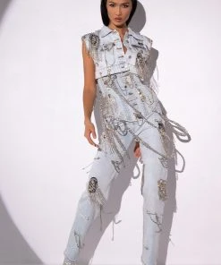 HOUDINI EMBELLISHED WIDE LEG JEAN -akira shop houdini embellished wide leg jean light blue 7 7