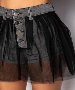 HOW SOON IS NOW TULLE DENIM SHORTS 16 HOW SOON IS NOW TULLE DENIM SHORTS -akira shop how soon is now tulle denim shorts black 7 7
