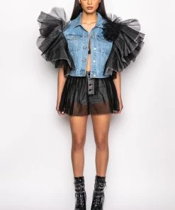 HOW SOON IS NOW TULLE DENIM SHORTS 17 HOW SOON IS NOW TULLE DENIM SHORTS -akira shop how soon is now tulle denim shorts black 8 8