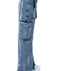 IN MY THOUGHTS ULTRA BAGGY CARGO JEANS -akira shop in my thoughts ultra baggy cargo jeans medium blue denim 6 6 c1