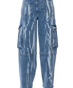 IN MY THOUGHTS ULTRA BAGGY CARGO JEANS -akira shop in my thoughts ultra baggy cargo jeans medium blue denim 7 7 c1
