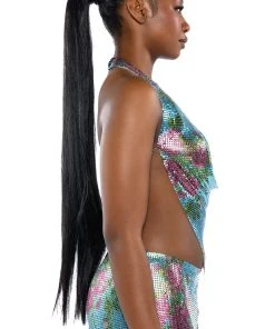 IN THE MOMENT FLORAL CHAINMAIL HALTER TOP 15 IN THE MOMENT FLORAL CHAINMAIL HALTER TOP -akira shop in the moment floral chainmail halter top blue multi 6 6