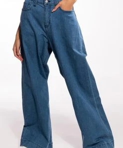 IN THE MOMENT HIGH RISE ULTRA WIDE JEANS -akira shop in the moment high rise ultra wide jeans medium blue denim 1 1 c1 c1