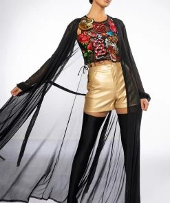 INKED SLEEVELESS SEQUIN APPLIQUE CROP TOP