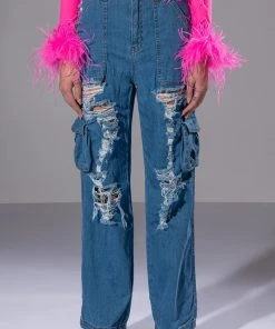 IVY DISTRESSED CARGO HIGH WAISTED JEANS